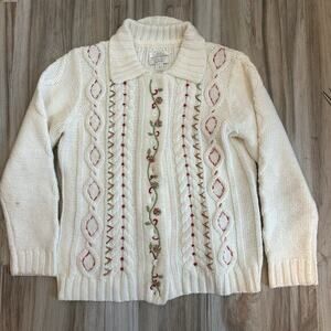Vtg Christopher Banks Christmas Cardigan Sz M Button Cable Knit Candy Granny‎